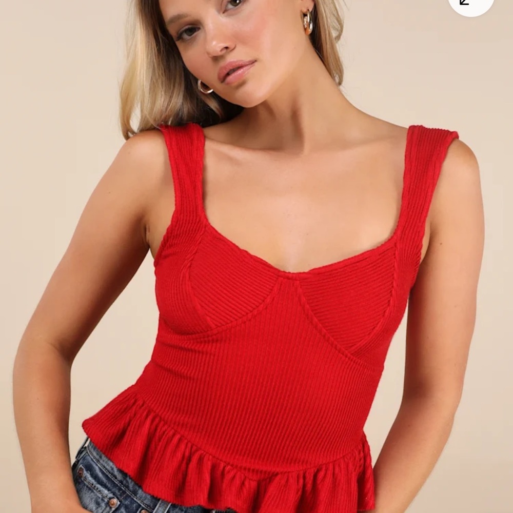 Lulu's Scarlet Ribbed Peplum Tank Top